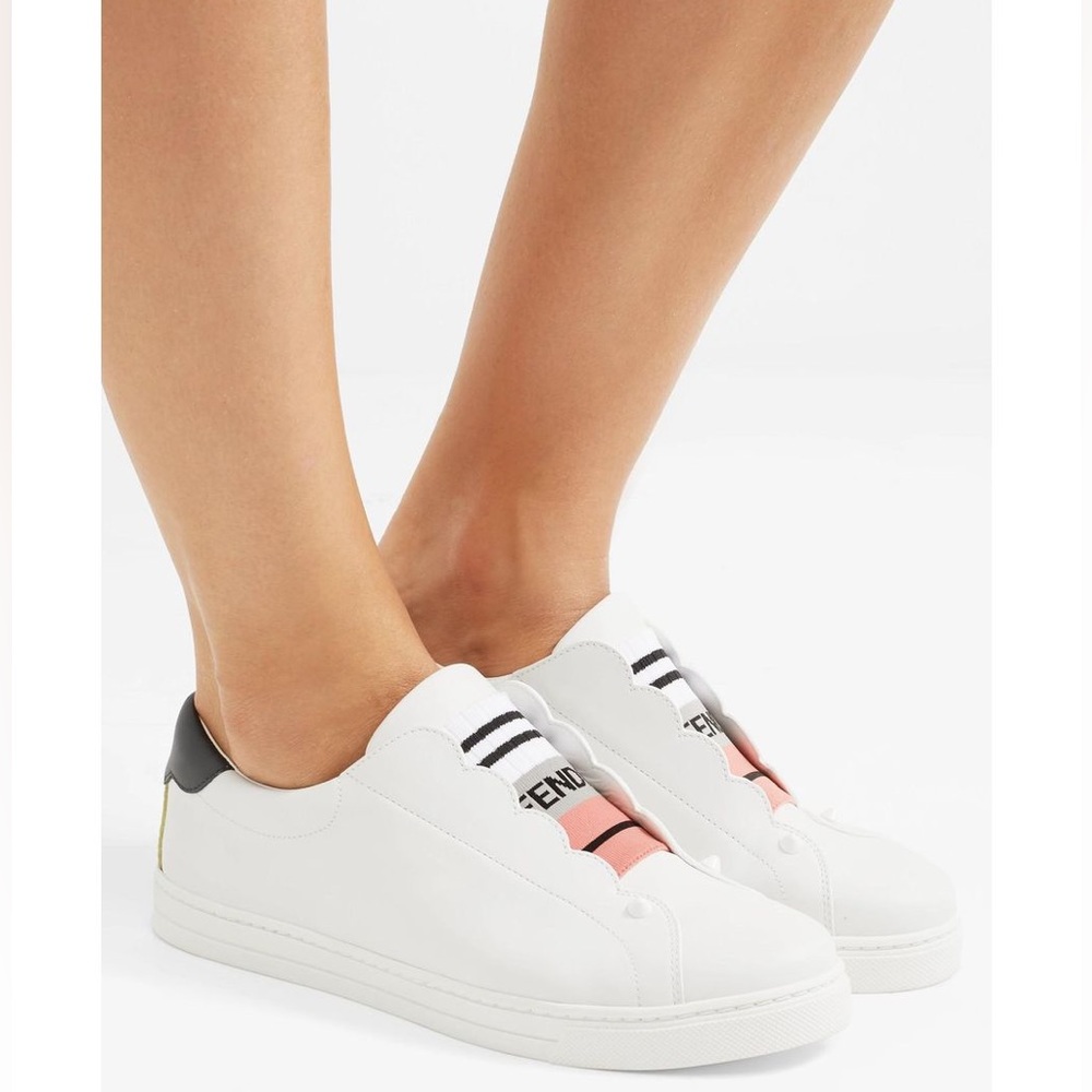 Women's White Scalloped Leather Slip-on Sneakers